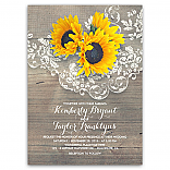 Rustic Sunflowers and Vintage Floral Lace Wedding Invitations